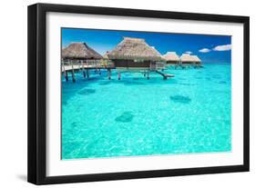 Water Villas in the Ocean with Steps into Turquoise Lagoon-Martin Valigursky-Framed Photographic Print