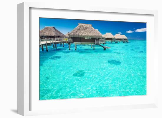 Water Villas in the Ocean with Steps into Turquoise Lagoon-Martin Valigursky-Framed Photographic Print