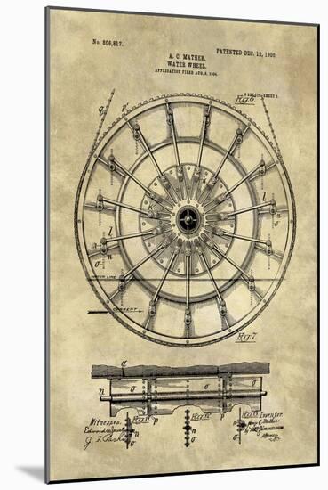 Water Wheel Blueprint Industrial Farmhouse-Tina Lavoie-Mounted Giclee Print