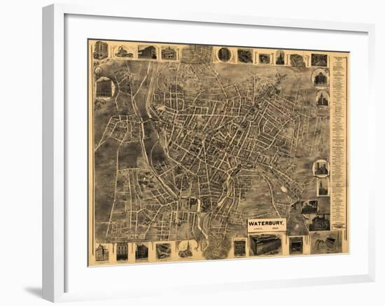 Waterbury, Connecticut - Panoramic Map-Lantern Press-Framed Art Print