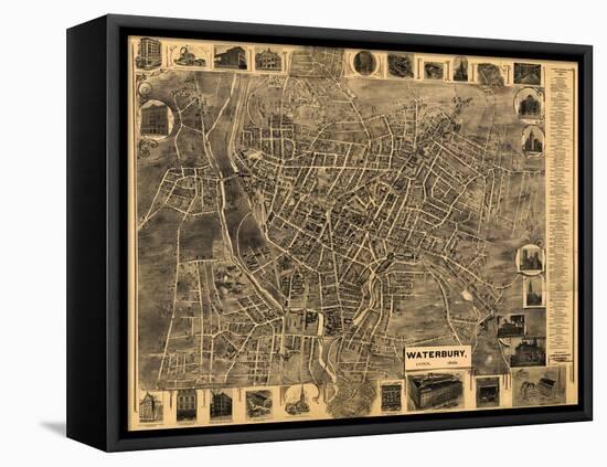 Waterbury, Connecticut - Panoramic Map-Lantern Press-Framed Stretched Canvas