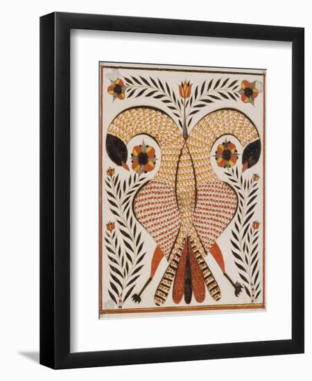 Watercolor and Ink Decorated Drawing of Intertwined Parrots-Rudolph Landes-Framed Giclee Print