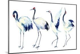 Watercolor Asian Crane Bird Set-tanycya-Mounted Art Print