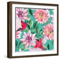 Watercolor Asters and Birds-tanycya-Framed Art Print