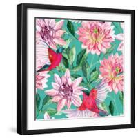 Watercolor Asters and Birds-tanycya-Framed Art Print