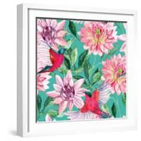 Watercolor Asters and Birds-tanycya-Framed Art Print