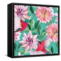 Watercolor Asters and Birds-tanycya-Framed Stretched Canvas