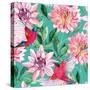 Watercolor Asters and Birds-tanycya-Stretched Canvas