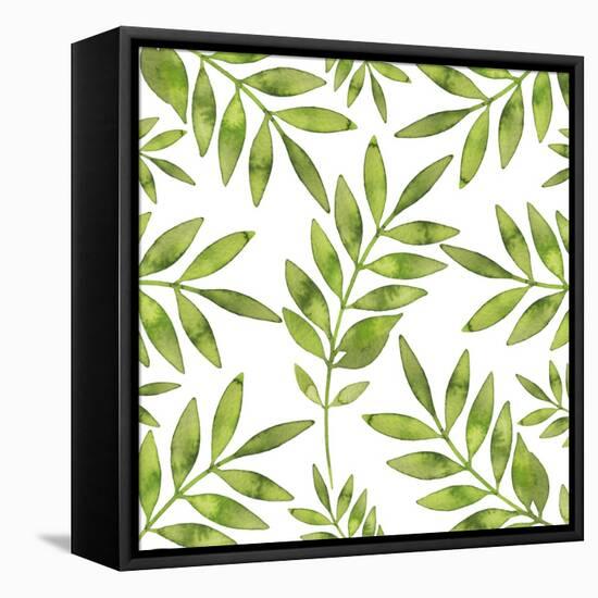 Watercolor Background with Green Fern Branch-Maria Mirnaya-Framed Stretched Canvas