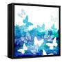 Watercolor Blue Background with Butterflies. Vector-Ihnatovich Maryia-Framed Stretched Canvas