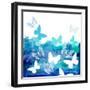Watercolor Blue Background with Butterflies. Vector-Ihnatovich Maryia-Framed Art Print