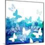 Watercolor Blue Background with Butterflies. Vector-Ihnatovich Maryia-Mounted Art Print