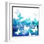 Watercolor Blue Background with Butterflies. Vector-Ihnatovich Maryia-Framed Art Print