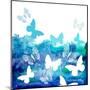 Watercolor Blue Background with Butterflies. Vector-Ihnatovich Maryia-Mounted Art Print