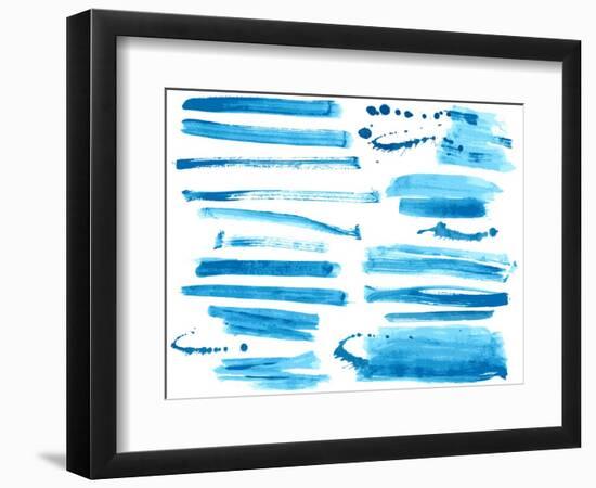 Watercolor Blue / Ink Brush Strokes Collection-Danussa-Framed Art Print