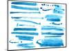 Watercolor Blue / Ink Brush Strokes Collection-Danussa-Mounted Art Print