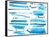 Watercolor Blue / Ink Brush Strokes Collection-Danussa-Framed Stretched Canvas