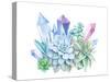 Watercolor Bouquet of Succulents and Gem Stones-Eisfrei-Stretched Canvas