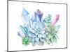 Watercolor Bouquet of Succulents and Gem Stones-Eisfrei-Mounted Art Print