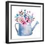 Watercolor Bouquets of Flowers in Pot. Rustic Floral Set in Shabby Chic Style. Country Design.-krisArt-Framed Art Print