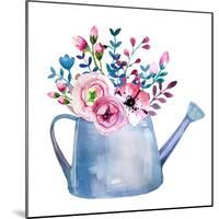 Watercolor Bouquets of Flowers in Pot. Rustic Floral Set in Shabby Chic Style. Country Design.-krisArt-Mounted Art Print