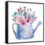 Watercolor Bouquets of Flowers in Pot. Rustic Floral Set in Shabby Chic Style. Country Design.-krisArt-Framed Stretched Canvas