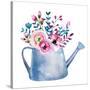 Watercolor Bouquets of Flowers in Pot. Rustic Floral Set in Shabby Chic Style. Country Design.-krisArt-Stretched Canvas