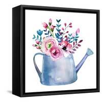 Watercolor Bouquets of Flowers in Pot. Rustic Floral Set in Shabby Chic Style. Country Design.-krisArt-Framed Stretched Canvas