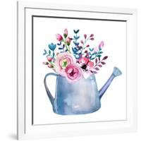 Watercolor Bouquets of Flowers in Pot. Rustic Floral Set in Shabby Chic Style. Country Design.-krisArt-Framed Art Print