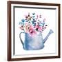 Watercolor Bouquets of Flowers in Pot. Rustic Floral Set in Shabby Chic Style. Country Design.-krisArt-Framed Art Print