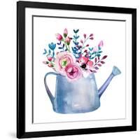 Watercolor Bouquets of Flowers in Pot. Rustic Floral Set in Shabby Chic Style. Country Design.-krisArt-Framed Art Print