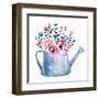 Watercolor Bouquets of Flowers in Pot. Rustic Floral Set in Shabby Chic Style. Country Design.-krisArt-Framed Art Print