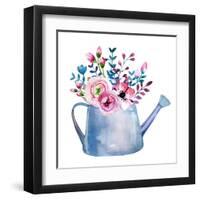 Watercolor Bouquets of Flowers in Pot. Rustic Floral Set in Shabby Chic Style. Country Design.-krisArt-Framed Art Print