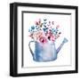 Watercolor Bouquets of Flowers in Pot. Rustic Floral Set in Shabby Chic Style. Country Design.-krisArt-Framed Art Print