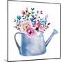 Watercolor Bouquets of Flowers in Pot. Rustic Floral Set in Shabby Chic Style. Country Design.-krisArt-Mounted Art Print