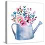Watercolor Bouquets of Flowers in Pot. Rustic Floral Set in Shabby Chic Style. Country Design.-krisArt-Stretched Canvas