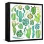 Watercolor Cactus and Succulent Set-Nadydy-Framed Stretched Canvas