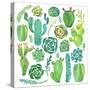 Watercolor Cactus and Succulent Set-Nadydy-Stretched Canvas