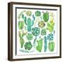 Watercolor Cactus and Succulent Set-Nadydy-Framed Art Print