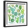 Watercolor Cactus and Succulent Set-Nadydy-Framed Art Print