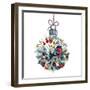 Watercolor Christmas Glass Ball Made of Made of Coniferous Branches, Pine Cones, Hawthorn, Holly Be-Inna Sinano-Framed Art Print