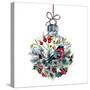 Watercolor Christmas Glass Ball Made of Made of Coniferous Branches, Pine Cones, Hawthorn, Holly Be-Inna Sinano-Stretched Canvas