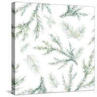 Watercolor Christmas Tree Branches Seamless Pattern. Hand Painted Texture with Fir-Needle Natural E-Eisfrei-Stretched Canvas