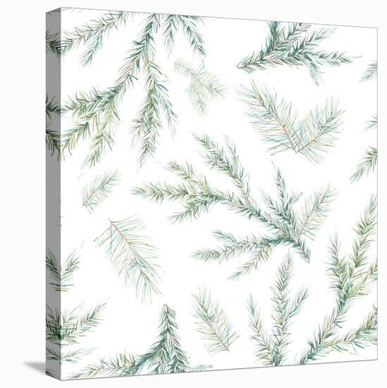 Watercolor Christmas Tree Branches Seamless Pattern. Hand Painted Texture with Fir-Needle Natural E-Eisfrei-Stretched Canvas