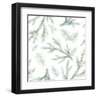 Watercolor Christmas Tree Branches Seamless Pattern. Hand Painted Texture with Fir-Needle Natural E-Eisfrei-Framed Art Print