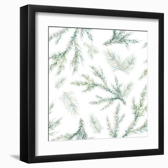 Watercolor Christmas Tree Branches Seamless Pattern. Hand Painted Texture with Fir-Needle Natural E-Eisfrei-Framed Art Print