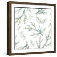 Watercolor Christmas Tree Branches Seamless Pattern. Hand Painted Texture with Fir-Needle Natural E-Eisfrei-Framed Art Print