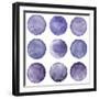 Watercolor Circles Collection Gray and Navy Blue Colors. Watercolor Stains Set Isolated on White Ba-Katsiaryna Chumakova-Framed Art Print