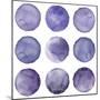 Watercolor Circles Collection Gray and Navy Blue Colors. Watercolor Stains Set Isolated on White Ba-Katsiaryna Chumakova-Mounted Art Print