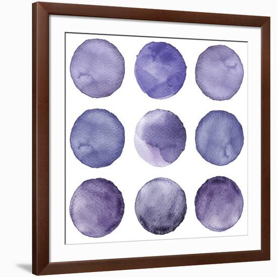 Watercolor Circles Collection Gray and Navy Blue Colors. Watercolor Stains Set Isolated on White Ba-Katsiaryna Chumakova-Framed Art Print